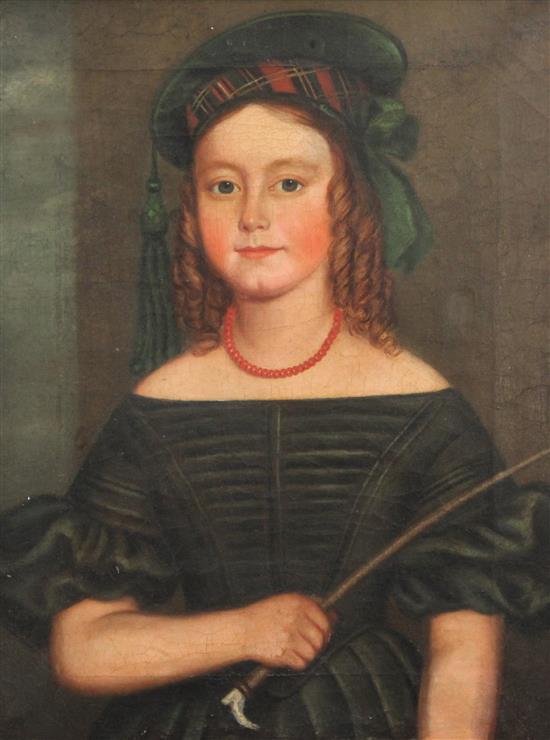 Hannah Maria Hudson. oil portrait of Miss Dunn wearing a tartan bonnet, Aged 11½ years(-)